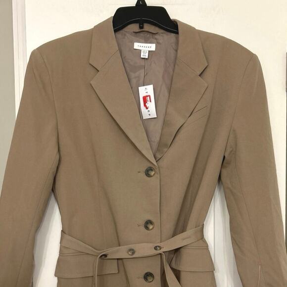 TOPSHOP NWT Tan Long Line Belted Button Down Blazer 8 - Picture 7 of 12